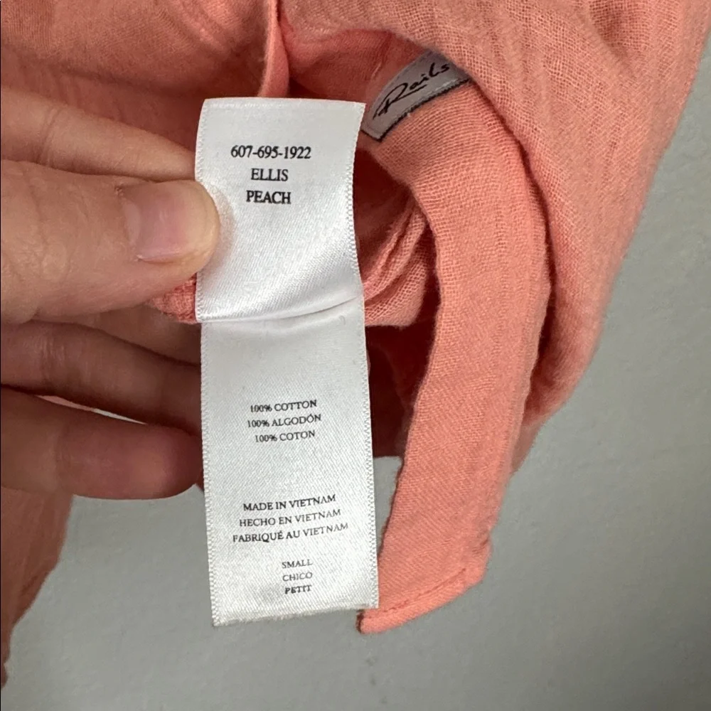 Rails Ellis Button Down Top Peach Size Small Organic Cotton Gauze - Picture 5 of 6